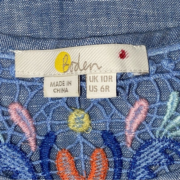 Boden Fleur Embroidered Linen Dress in Gray Blue Chambray Sz 6 - Picture 13 of 14